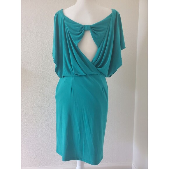 Jessica Simpson Size 4 Woman's Turquoise Blue Green Dress Flutter Sleeves Drape - Picture 3 of 8